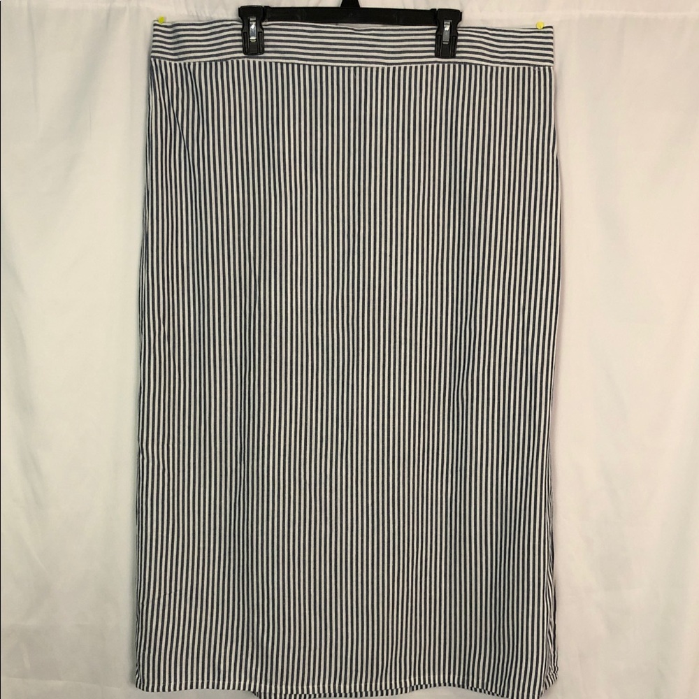 Alex & Jordan Linen Elegant Striped Nautical Midi Skirt Size 1X
